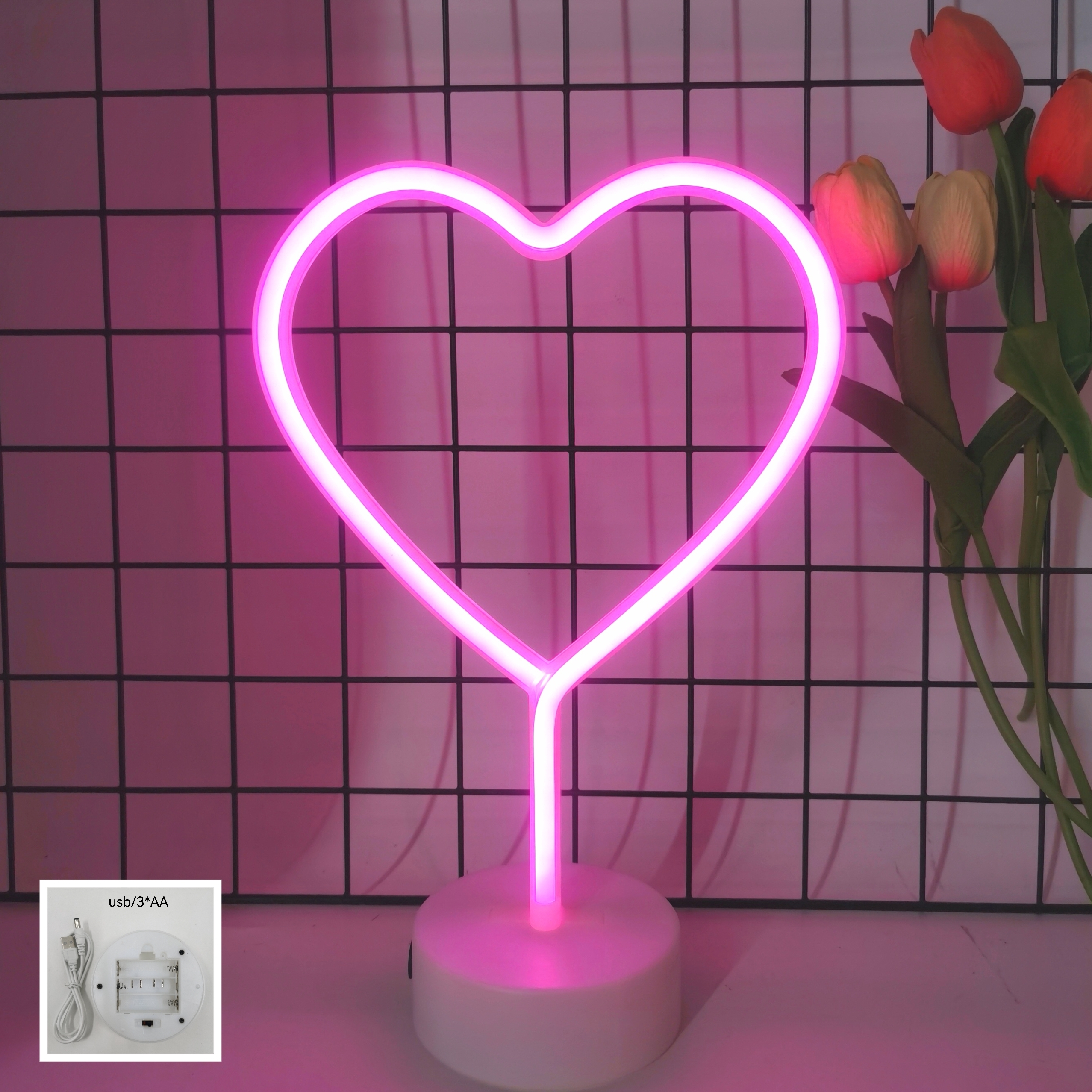 Heart shaped neon light, batte - مراجعة Wedding Power Supply وسعره