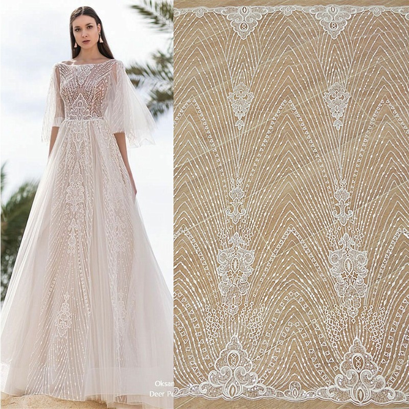 New Striped Lace Embroidery Se - مراجعة Wedding Dress Supply وسعره