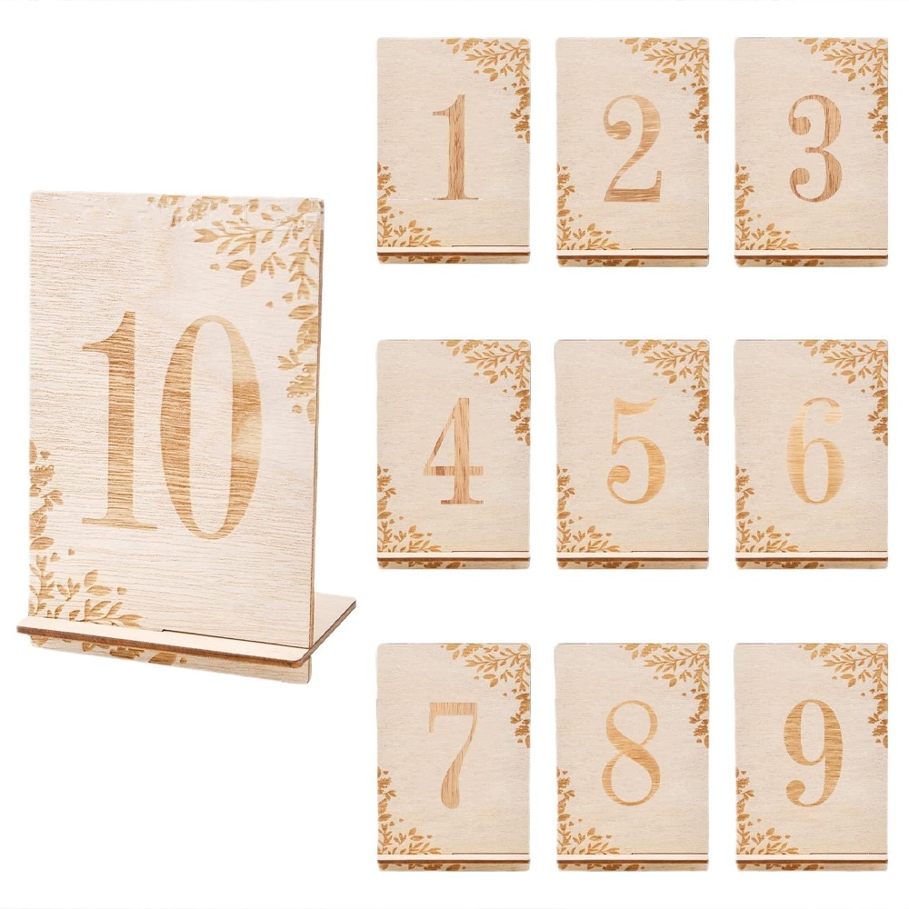10pcs 1-10 Numbers Wooden Tabl - مراجعة Table Number Gold وسعره
