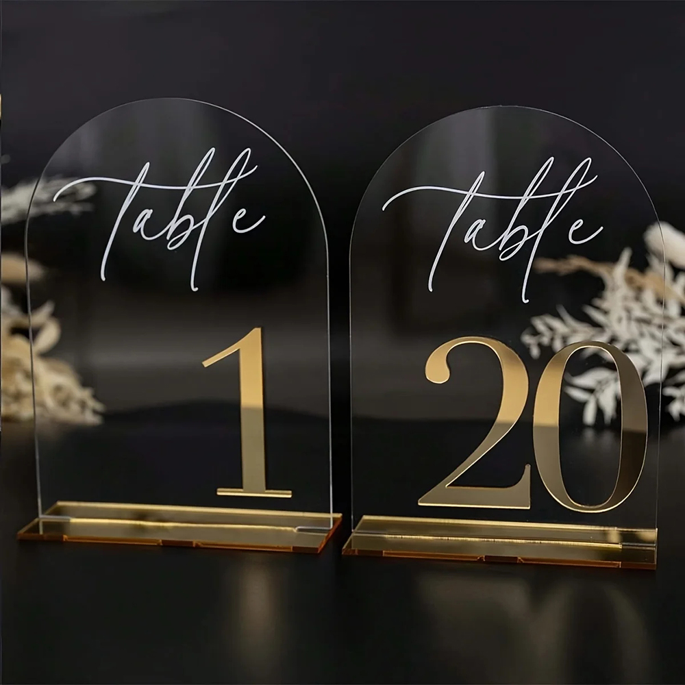 Custom 1 and 10pcs clear Acryl - مراجعة Table Number Gold وسعره