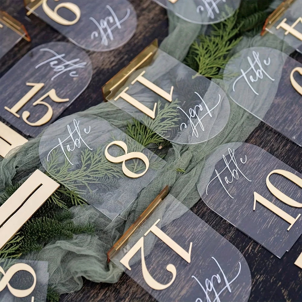 Custom 1 and 10pcs clear Acryl - مراجعة Table Number Gold وسعره