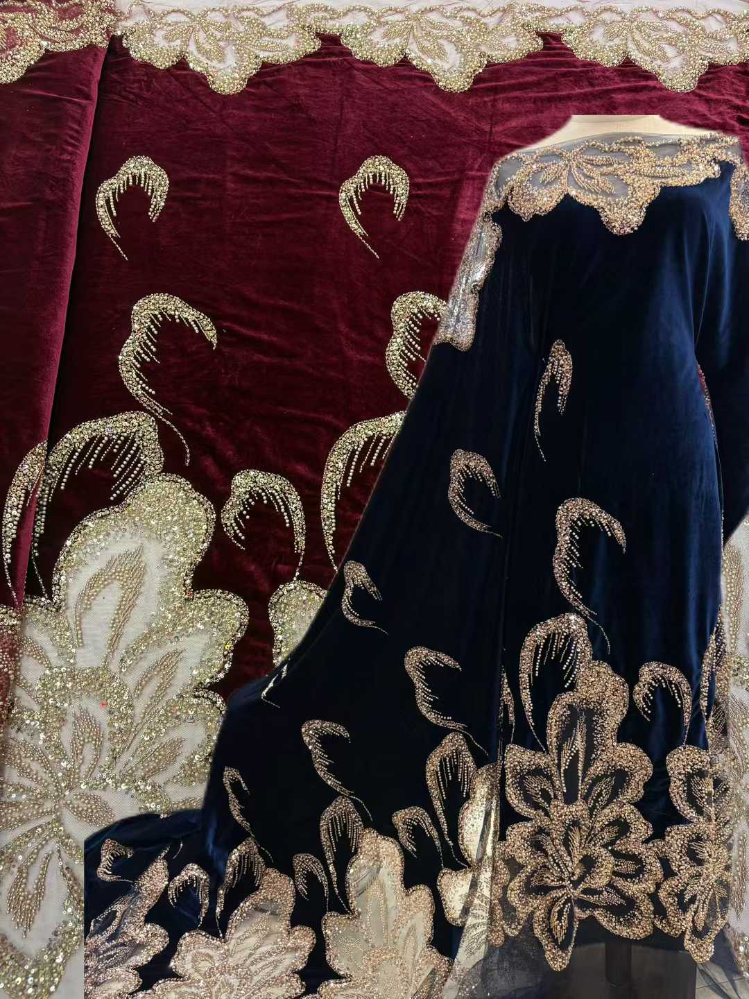 African Velvet Beaded Heavy La - مراجعة Wedding Dress Supply وسعره