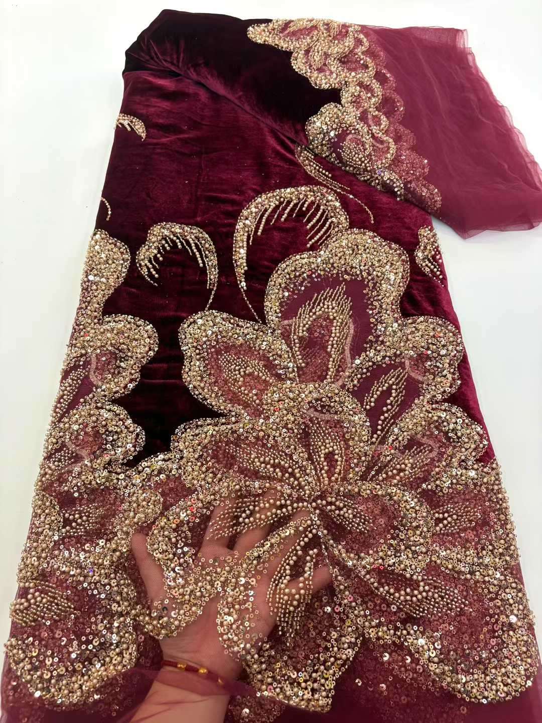 African Velvet Beaded Heavy La - مراجعة Wedding Dress Supply وسعره