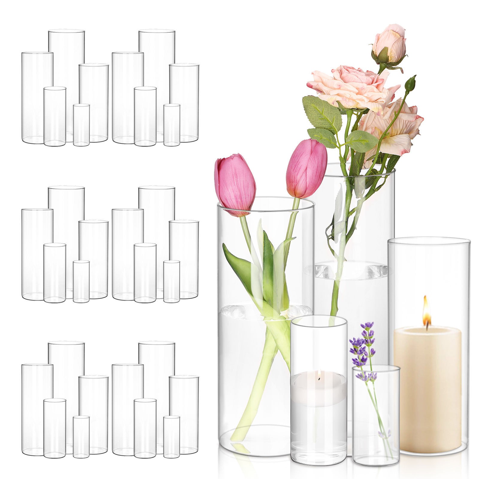 WHONLINE 35pcs Clear Glass Cyl - مراجعة Centerpiece Vase Tall وسعره