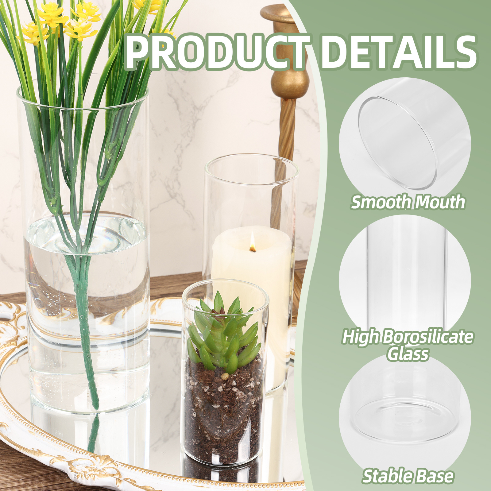 WHONLINE 35pcs Clear Glass Cyl - مراجعة Centerpiece Vase Tall وسعره