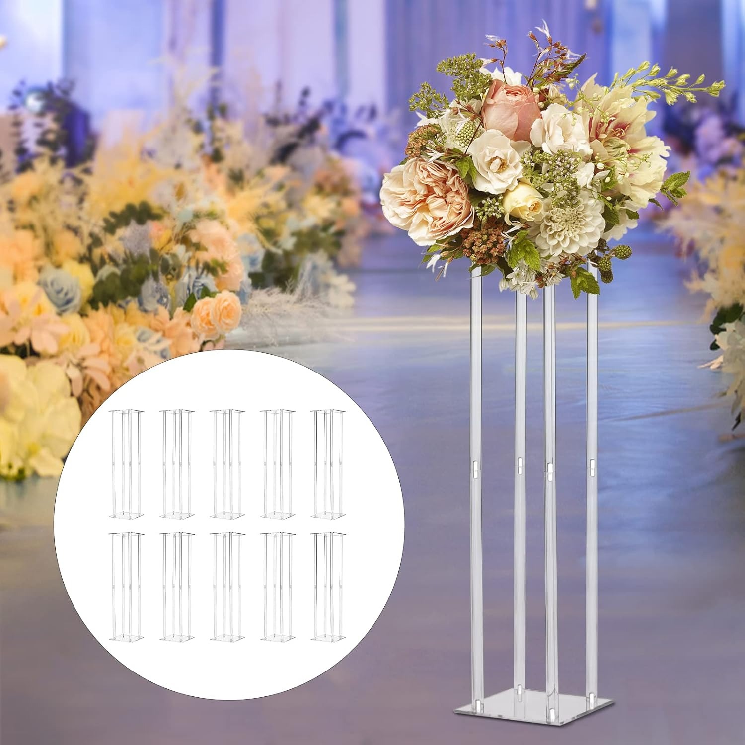 10 Pcs Acrylic Vase Column Sta - مراجعة Centerpiece Vase Tall وسعره
